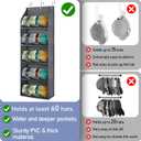 Hat Organizer for Baseball Caps - Hat Rack for Door - Hat Storage for Baseball CapsHat Holder on Wall, Clear Deep Pockets 5 Tiers, Holds at Least 60 Hats, with 3 Hooks (Grey)