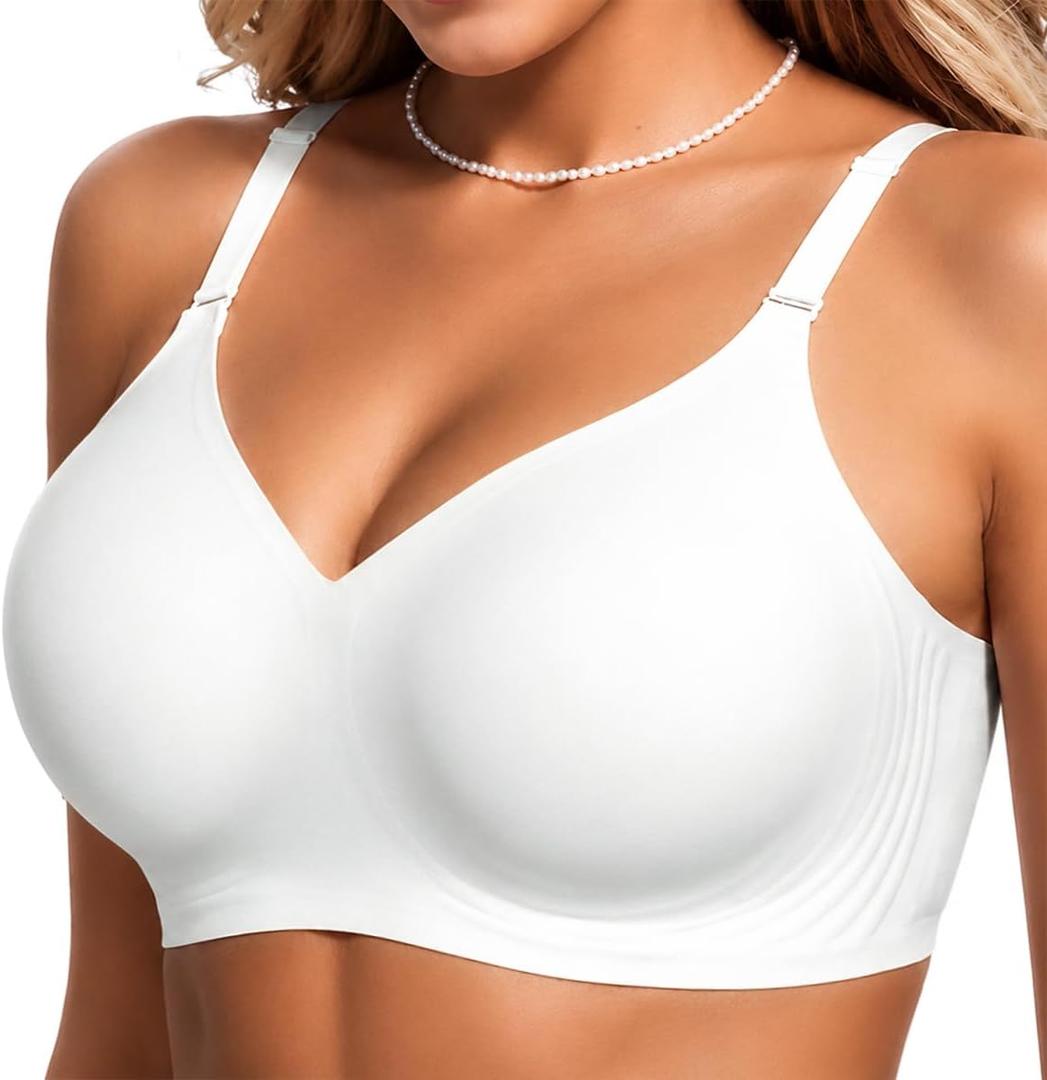 COCOMARTS Jelly Bras for Women No Underwire Push Up Seamless Supportive Plunge Bra Full Coverage Comfortable Bralettes (White, 2XL)