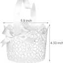 Boao Flower Girl Basket Set of 2 White Wedding Flower Baskets with Satin Bowknot and Handle for Wedding Ceremony Petals Confetti Gift Storage Collection, Hollow Design(5.90 x 4.72 x 4.33 Inch)