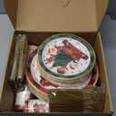 350 PCS Christmas Paper Plates and Napkins Sets, Christmas Tableware Set Includes Disposable Dessert Plates Cups Gold Knives Forks Spoons Disposable Dinnerware Set (50 Guest)