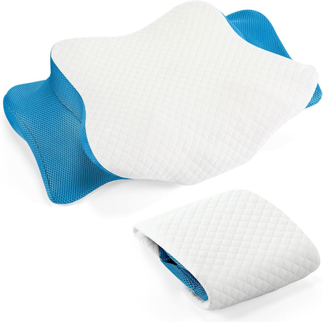 Cervical Pillow Case Cover Comfortable and Breathable Memory Foam Cervical Neck Pillow Case Cover with Zipper(White, Blue, Queen Size)