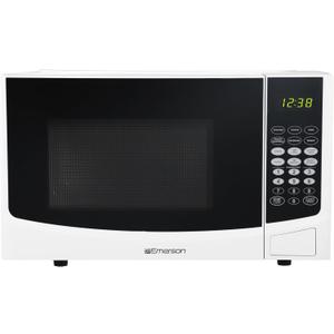Emerson 0.9 Cu. Ft. Compact Countertop Microwave Oven with Touch Control, LED Display, 900W, 6 Auto Menus with Removable Glass Turntable and Child Safety Lock, MW9255W, White