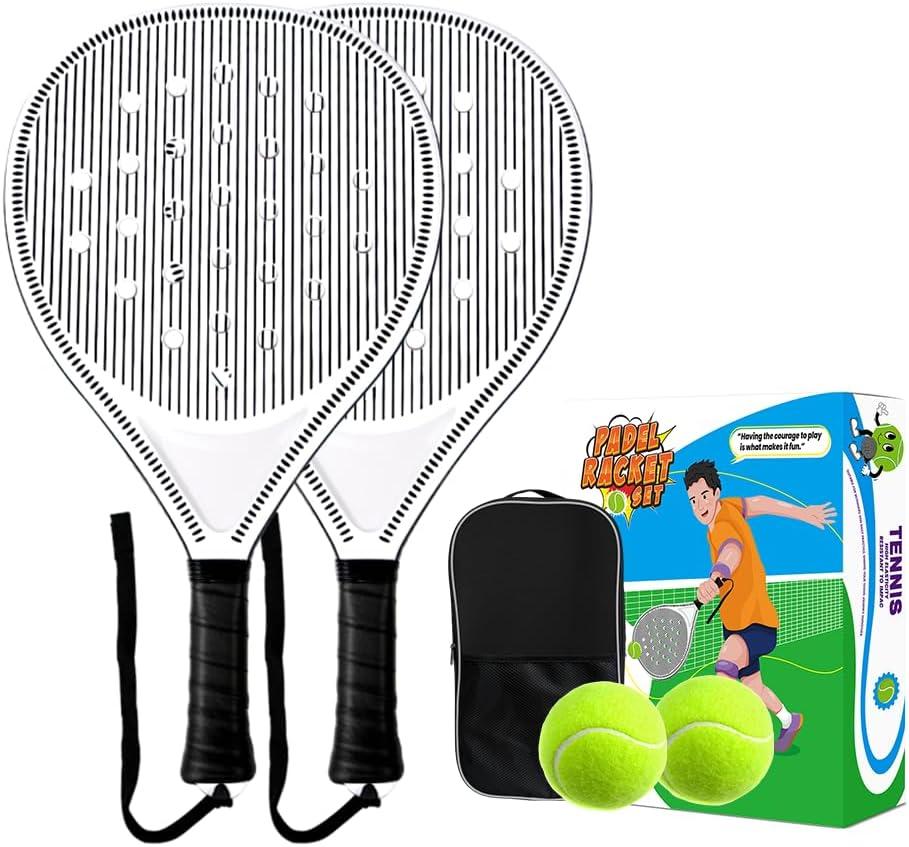 Padel Racket Set of 2 - ABS Surface & EVA Foam Core, Beach Paddle Tennis Racquets for Adults, Including 2 Balls & Carry Bag - Outdoor, Sand, Backyard, Pool Fun (Black)