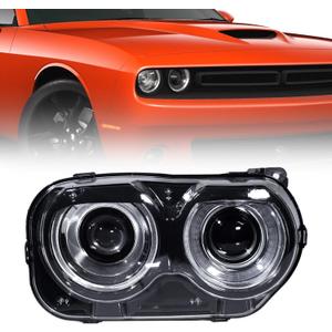 Headlight Assembly Compatible with Dodge Challenger (Halogen Model) 2015 2016 2017 2018 2019 2020 2021 Headlamp with Black Housing Replacement Right Passenger Side (RH) 68174064AF CH2503267