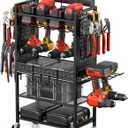 CCCEI Power Tool Organizer Cart with Charging Station, Garage Floor Rolling Storage Cart on Wheels for Mechanic, Mobile 6 Drill, Tool Box Utility Cart with Battery Charging Power Strip, Black