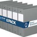 Premium Economy 3-Ring Binder, Spine Label, 3" Round Rings, Gray, 6 Pack