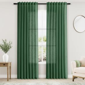 Green Linen Blend Drapes 84 Inch Length 2 Panels Set Back Tab Rod Pocket Light Filtering Privacy Semi Sheer Textured Curtains Neutral Farmhouse Decor Curtains for Living Room Bedroom 52x84 (52"W x 84"L (Pack of 2))
