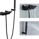 Wall Mount Tub Filler Matte Black Waterfall Tub Faucet with Sprayer, Brass Bathtub Wall Faucets with Hand Shower, High Flow Tub Spout, Bath Tub Faucet Set 2 Handles - JIAENLEMA
