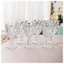 Vintage Glasses Set of 6, Plastic Reusable 12 Ounce Colored Water Goblets, Unique Embossed Pattern Unbreakable Stemmed Glasses High Clear Wedding Party Bar Drinking Cups Clear