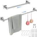 Adjustable Single Bath Towel Bar 16 to 27.6 Inch,ZUEXT Chrome Finished Stainless Steel Towel Holder Hanger,Retractable Wall Mounted Towel Rail for Bathroom Kitchen,1" Tube Towel Rail Rack w/S Hooks