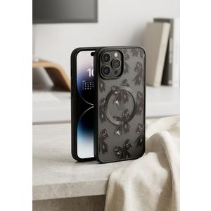 lioscre Cute Bow Phone Case for Magnetic iPhone 13 / iPhone 14 6.1" [Compatible with MagSafe], Aesthetic Black Ribbon Bowknot Pattern Print Design Women Girls Case Soft TPU Hard PC Shockproof Cover