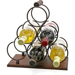 ALLCENER Countertop Wine Rack, Tabletop 6 Bottles Wood Wine Holder, Sturdy Handle, 3-Tier Rustic Classic Design, Simple Assembly, Wood & Metal (Copper)
