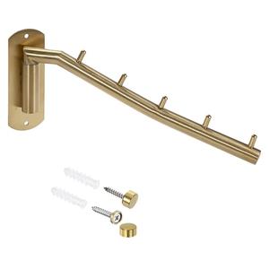 Sumnacon Stainless Steel Clothes Hanger Rack-Wall Mount Garment Hook with Swing Arm, Sturdy Coat Robe Storage Organizer for Laundry Room Bedrooms Clothing Drying Rack with 5 Hooks, Gold