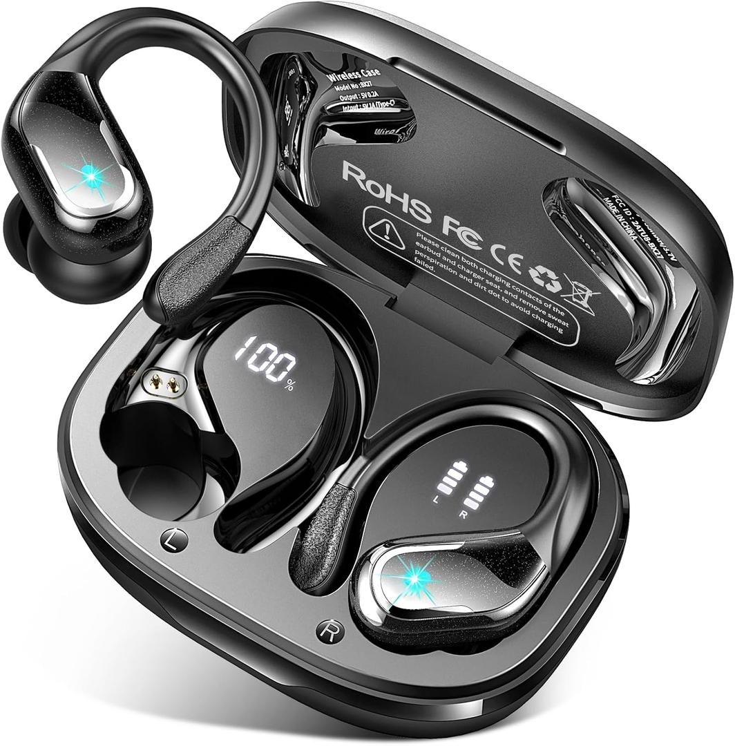 Wireless Earbud, 75Hrs Bluetooth 5.4 Headphones IP7 Waterproof for Sport, Running Wireless Earphones with ENC Noise Cancelling Mics, Deep Bass Over Ear bud with Earhooks for Android, iOS, Workout, Gym