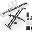 Donner DEP-20 Lite Beginner Digital Piano 88 Key Weighted Full Size Keyboard, Portable Electric Piano Set with Stand, Sustain Pedal, Keyboard Stickers for Beginners Adults, White