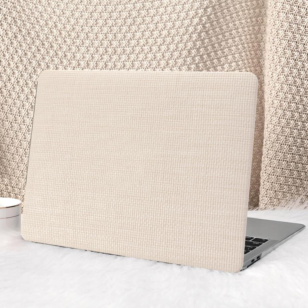 Seorsok Compatible with MacBook Air 15 inch Case 2025 2024 2023 Release M4 A3241 M3 A3114 M2 A2941 Touch ID,Elegant Leather Plastic Hard Shell Case with Transparent Keyboard Cover,Beige No Logo Cutout