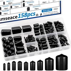 smseace 158Pcs Rubber End Caps 12-Sizes 2/25 Inch to 4/5 Inch for Bolts Screw Vinyl Round Rubber tip Cap