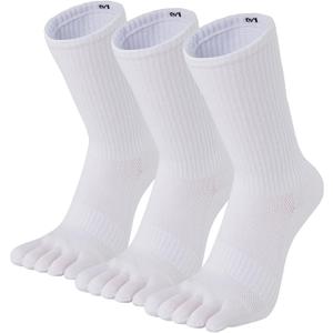 Toe Socks for Men 5 Finger Cotton Athletic Running Wicking 4 Pack/3 Pack (White) M