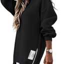 CHICME Womens Long Sleeve Zipper Slit Oversized Sweatshirt Casual Pullover Zipper Hoodies Fall Clothes (Black, M)