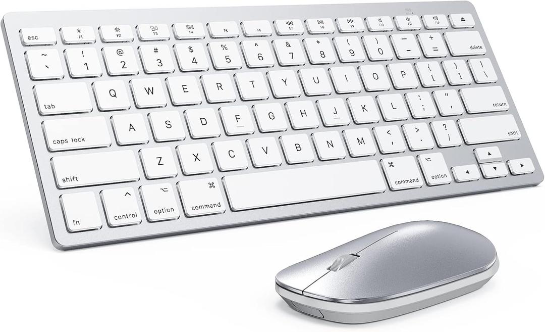 Bluetooth Keyboard and Mouse Compatible with Mac, OMOTON Ultra-Slim Wireless Keyboard and Mouse Combo Compatiblei with MacOS, MacBook Pro/Air, iMac, Mac mini, Laptop and PC (Silver)