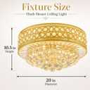 Luxury Crystal Ceiling Light Fixture, 20 inch Flush Mount Chandelier, Modern Round K9 Crystal Ceiling Light for Living Room Bedroom Dining Room (Gold)