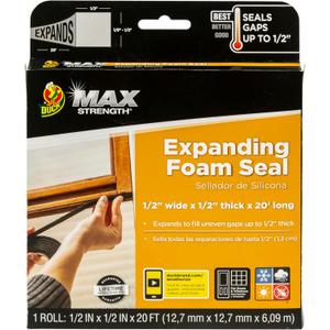Duck Max Strength Expanding Foam Seal for Doors and Windows, .5 in. x .5 in. x 20 ft., Expands to Fit Uneven Gaps up to 1/2 Inch Thick, Cut to Size, Black, 1-Roll (Pack of 1)