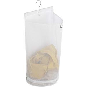 ALYER Hanging Semi Round Storage Mesh Bag,Collapsible Laundry Hamper Basket with Durable Hanger (White)