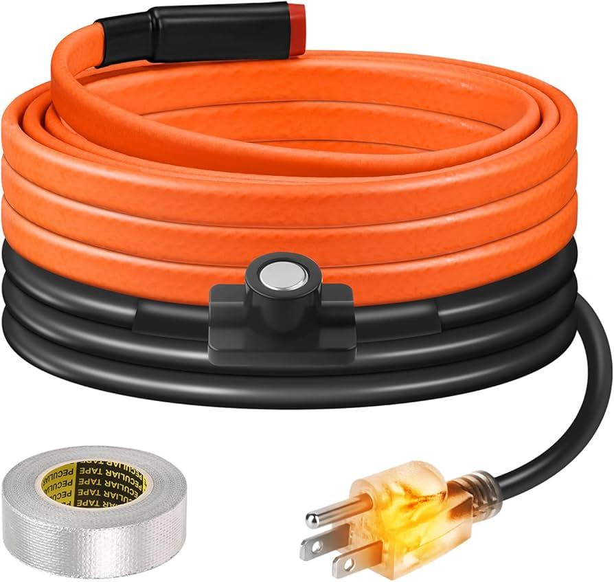 Relaxweex 6 ft Heat Tape for Water Pipes, Self Regulating Heating Cable with Builtin Thermostat, FreezeProtected Water Heating Trace Cable for Metal & Plastic Pipes, 120v, 8w/ft