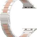 Wearlizer Compatible with Apple Watch Band 38/40/41/42mm Fashion Wristbands Womens, Stainless Steel + Resin Metal Replacement for iWatch Series 11 10 9 8 7 6 5 4 3 SE/Ultra 3 2 1-Starlight+Rose Gold