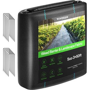 VIVOSUN Premium Weed Barrier Landscape Fabric Heavy Duty, 3ftx50ft 5oz Double-Layered Weed Control Mat with High Permeability with 12 Landscape Staples, Easy Set up & Superior Weed Control (350FT)