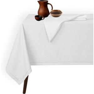 Native Fab Tablecloth 60x84 Inches - 100% Cotton, Durable, Wrinkle-Free, Machine Washable Table Cover for Dining Room, Banquets, Parties, Holiday, Events - Elegant, Easy Care, Home Dcor - White