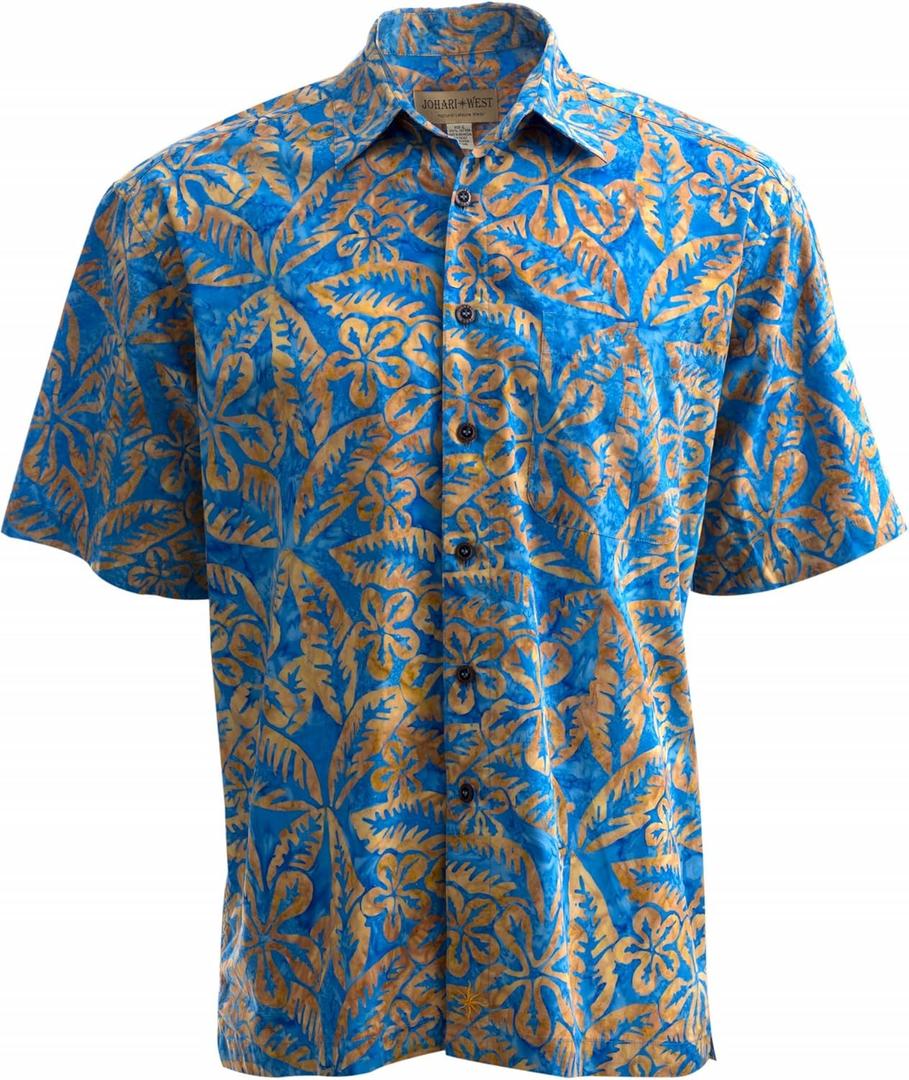 Hawaiian Shirt for Men Casual Button Down Short Sleeve Cotton Summer Batik Aloha Shirt (X-Large Tall, Blue)