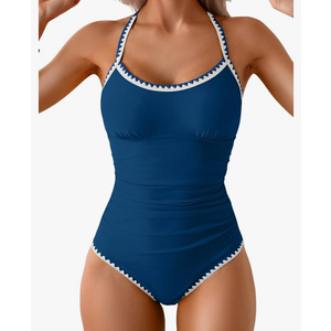 Eomenie Women's One Piece Swimsuit Tummy Control Slimming Bathing Suit Ruched Swimwear Tie Back Shell Stitch Swim Suit M