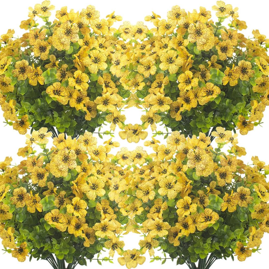 Grunyia 10 Bundles Artificial Flowers Outdoor UV Resistant Fake Flowers No Fade Faux Plants Garden Porch Window Box Decorating (Yellow)