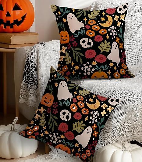 Puresora Halloween Pillow Covers 18x18 Set of 2 Throw Pillow Cases Soft Cushion Case Pillowcase for Chair Sofa Bedroom Living Room Home Decor, Pumpkins