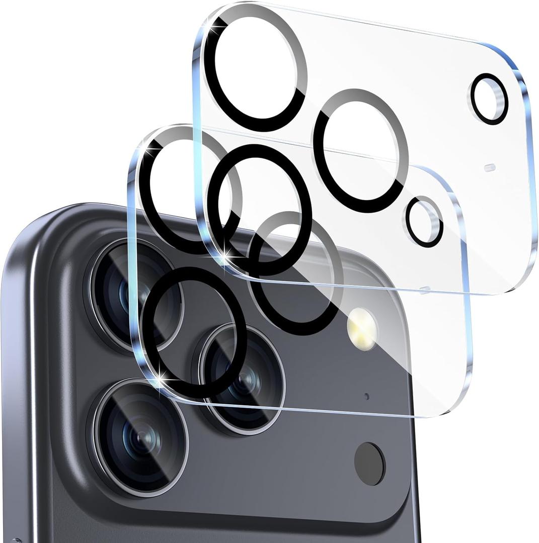 2 x SWUU 2 Pack Camera Lens Protector Compatible with iPhone 17 Pro 6.3", Military-Grade 9H Tempered Glass, Shatterproof & Anti-Scratch, HD Clear, No Fingerprint, Case-Friendly
