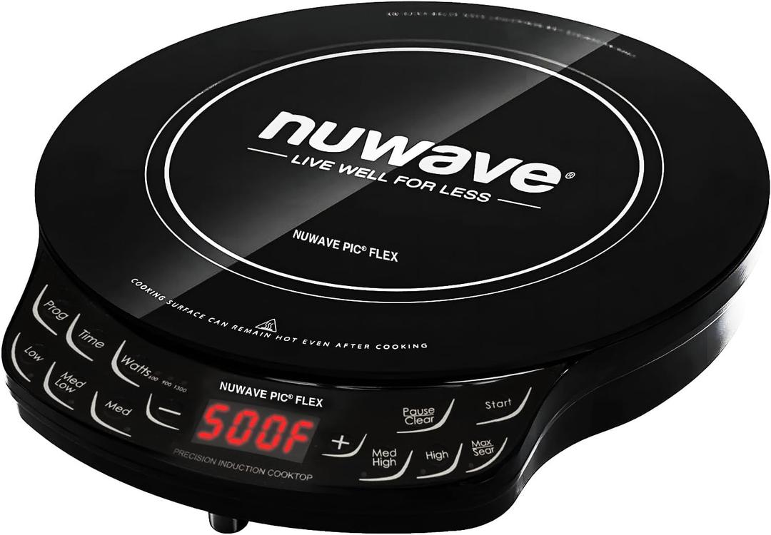 Nuwave Flex Precision Induction Cooktop, 10.25 Shatter-Proof Ceramic Glass, 6.5 Heating Coil, 45 Temps from 100F to 500F, 3 Wattage Settings 600, 900 & 1300 Watts, Black