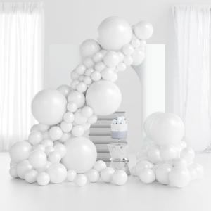 RUBFAC 145pcs White Balloons Latex Balloons 18 12 10 5 Inch Party Balloon Kit Different Sizes for Birthday Party Wedding Balloon Graduation Baby Shower Decoration
