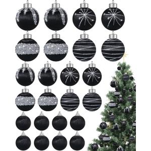 Poen 22 Pcs Christmas Balls Ornaments 3 Size Satin Silk Xmas Hanging Ball Decorations Luxury Shatterproof Christmas Tree Decor for Xmas Holiday Wedding Party Decoration(Black)