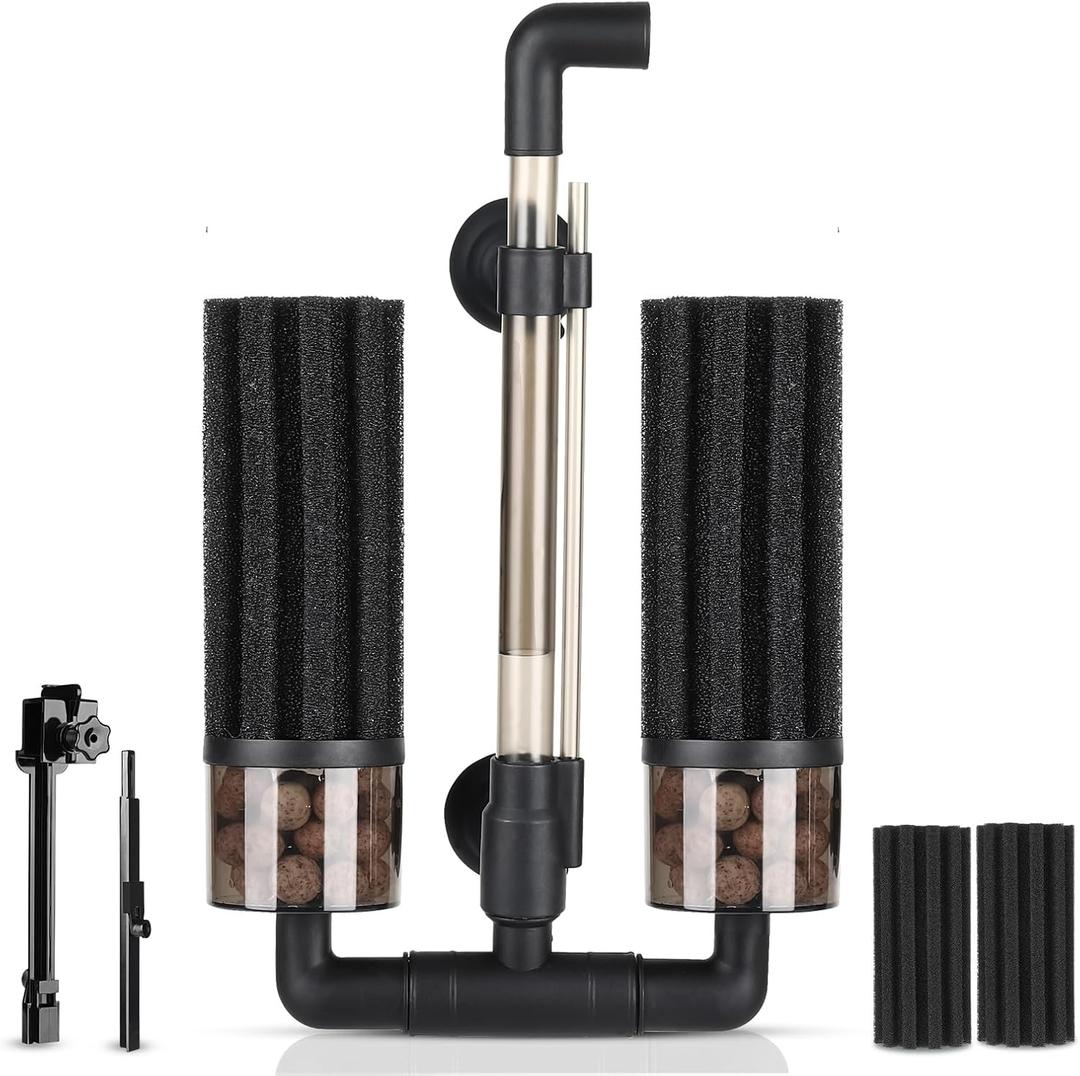 hygger Aquarium Double Sponge Filter: Upgraded Sponge Filter with Larger Filtration Area, Come with Extendable Clip, 2 Spare Biochemical Sponges, Bioceramic Balls, for Freshwater Saltwater Tank - S (S (For 10-40 Gallon))