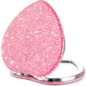 Compact Folding Mirror Heart Shaped Magnifying Mini Vanity Mirror Portable Travel Makeup Tools for Purse Double-Sided Cute Glitter Cosmetic ccessories (Pink-Silver)