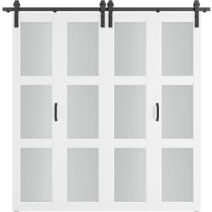 SMARTSTANDARD 80in x 84in Bifold Barn Door, Frosted Glass Barn Door with Hardware Kit Included, Pre-Drilled Holes Easy Assembly -Solid Barn Doors Slab Covered with Water-Proof PVC Surface, White