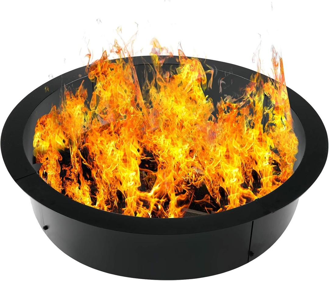 Fire Pit Ring 36-Inch Outer/30-Inch Inner Diameter Heavy Duty 2mm Metal Steel Rim - DIY Fire Pit Rim Above or In-Ground for Camping Outdoors, Backyard (36 x 30 x 10 Inch)