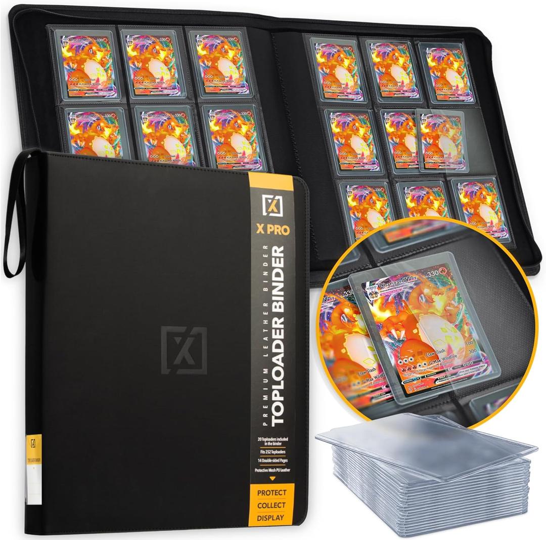 X PRO Toploader Binder | Holds 252 Toploaders | 20 Toploaders INCLUDED | 9-Pocket | Ringless Double-Sided Pockets for TCG, Sports | Premium Top Loader Storage (Black) X PRO Toploader Binder | Holds 252 Toploaders | 20 Toploaders INCLUDED | 9-Pocket | Ringless Double-Sided Pockets for TCG, Sports | Premium Top Loader Storage (Black)