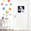 3 x Easter Wooden Door Sign Bunny Welcome Hanging Sign Rustic Farmhouse Wood Wreath Sign for Easter Spring Coffee Shop Window Home Decor