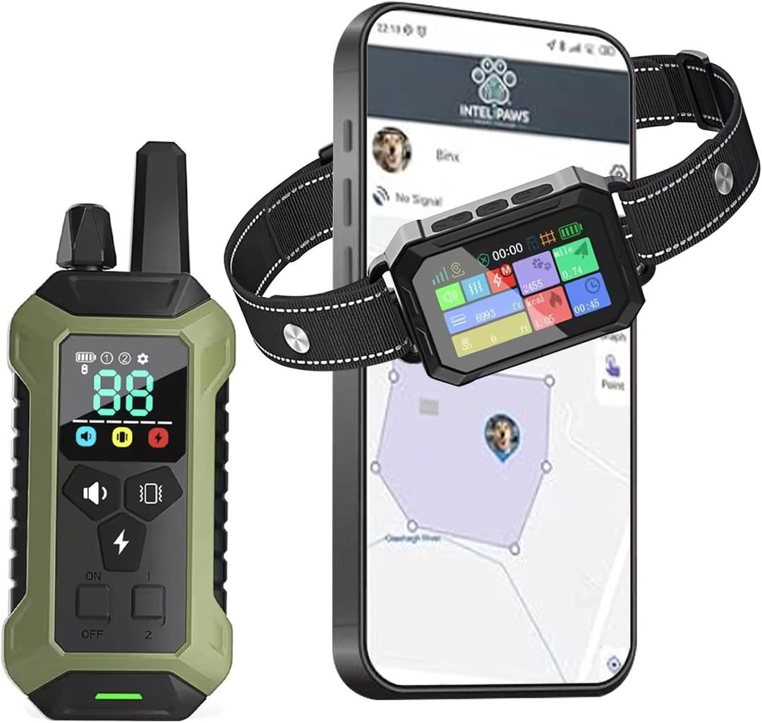GPS Wireless Dog Fence System Collar  2-in-1 Remote or App Controlled Boundary and Training GPS Dog Collar with 4 Training Modes - Covers up to 7000 Ft (3533 Acres)