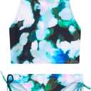 Kanu Surf Girls' Daisy UPF 50 Beach Sport Halter Tankini 2-Piece Swimsuit (14, Tropical Reef Black/Blue)