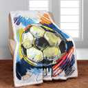 YISUEMEI Watercolor Soccer Sherpa Blanket, Soft and Plush Sports Theme Fleece Throw Blanket for Boys and Girls, 50x60 Inches