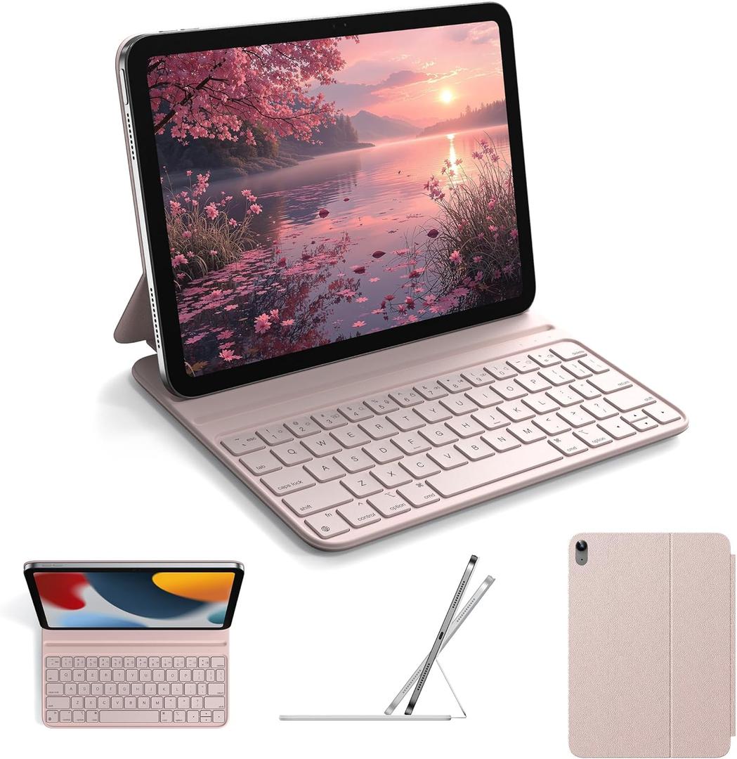 HOU keyboard Case for iPad 10th Generation/iPad 11th Generation 11 inch A16 2025  Smart Folio, Ultra Slim, Magnetic Charging, Adjustable Angle (pink)