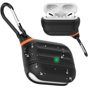 for AirPods Pro 2 Case Waterproof 2019 2022, Anti-Lost Silicone Protective Cover, Wireless Charging & LED Visible, with Hook  US Patent Registered , Black